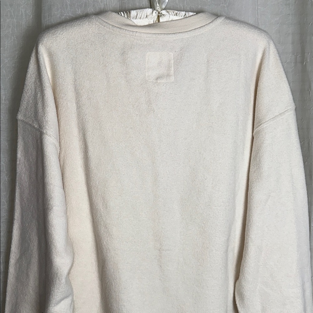 aerie Neutral Ivory Quarter Button Cotton Sherpa Henley Sweatshirt - Picture 12 of 17